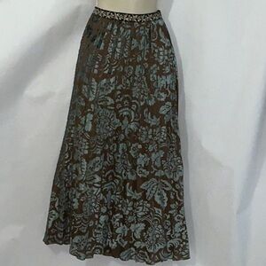 Soft Surroundings Skirt, Size 12P, Brown w Green Velvet